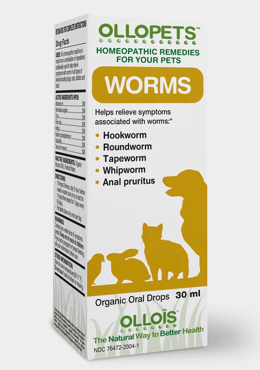 Ollopets Worms - Homeopathic Drops For All Pets, 30 MI