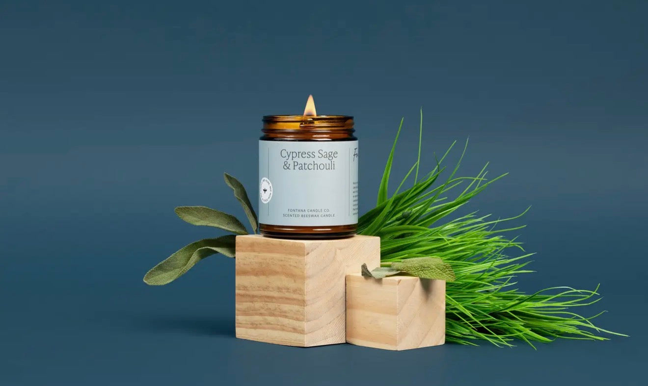 Fontana Candle Co. (Cypress Sage & Patchouli Beeswax & Essential Oil Jar Candle) 7.4oz