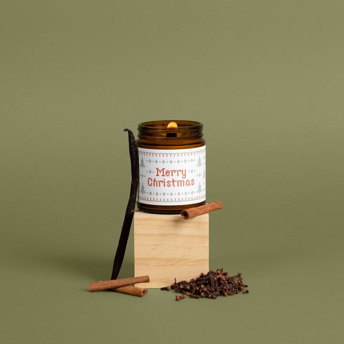 Merry Christmas Beeswax Jar Candle, Warm Flannel